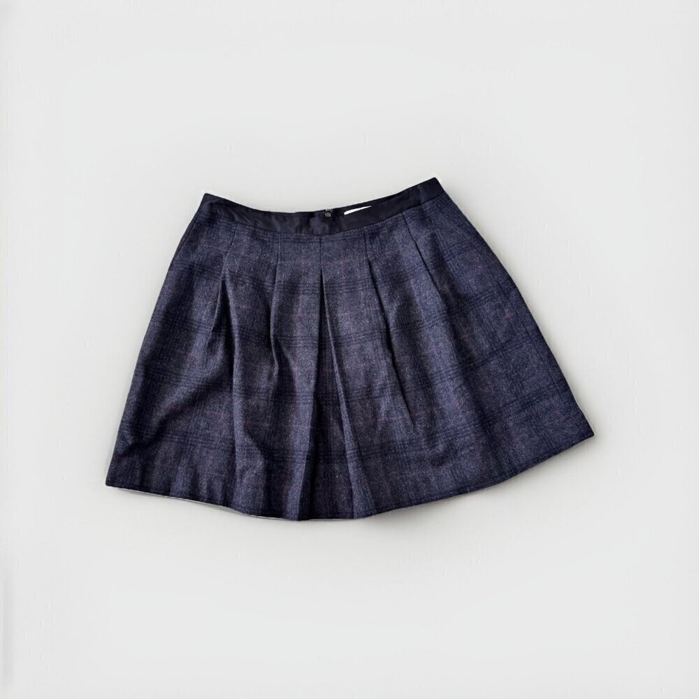 LOFT Grey Black Wool Mini Skirt Size 6 Satin Trim At Waist Lined